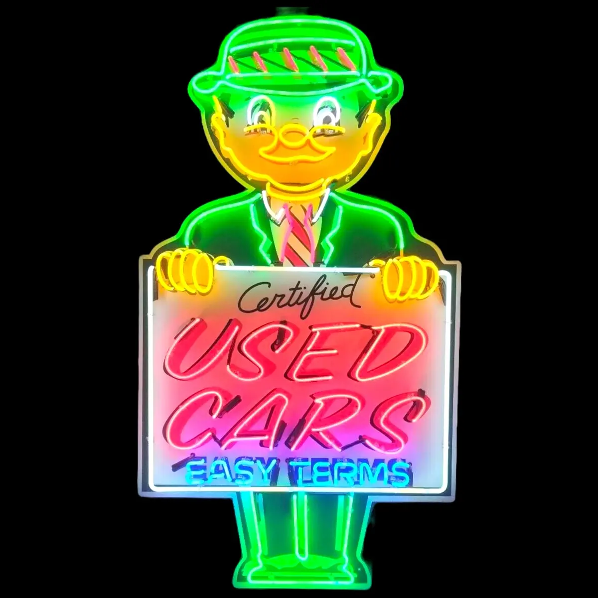 Easy Terms Real Neon Sign - Die Cut Used Car Salesman - Authentic Glass & Porcelain - Retro Automotive Advertising 1