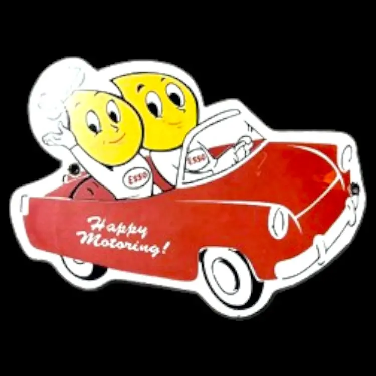 Esso Die Cut Happy Motoring Car Porcelain Enamel Vintage Metal Gas Station Advertising 1