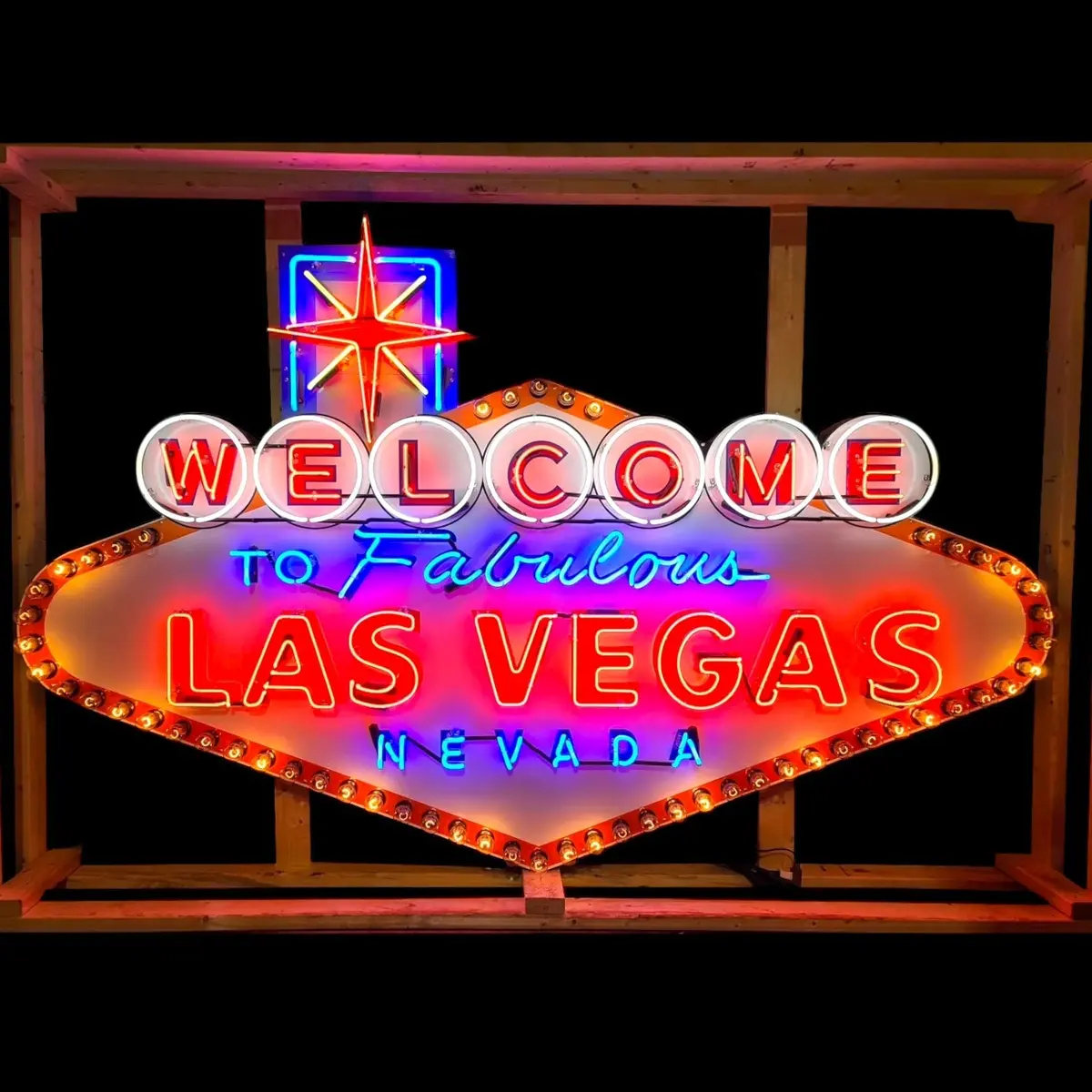 Welcome To Las Vegas - Glass Neon Sign With Metal Can - Iconic Vintage Monument Xl 60In/72In/84In Large Scale Replica 1