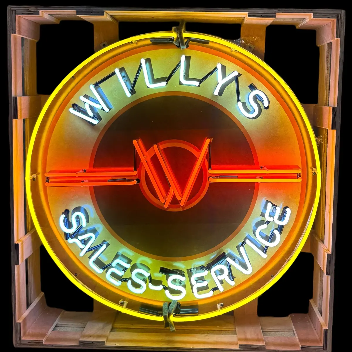 Willys Jeep Sales-Service Single-Sided Neon Porcelain Box Sign 1