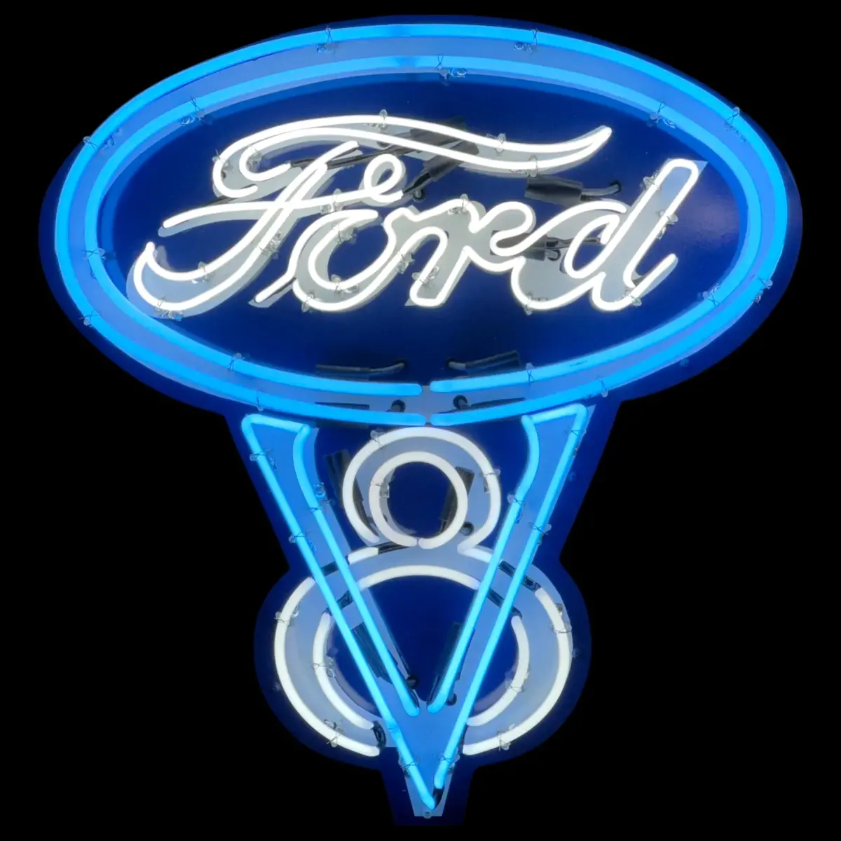 Ford V8 Die Cut Neon Sign - Real Glass, Porcelain, Metal Can - Emblem Logo 1