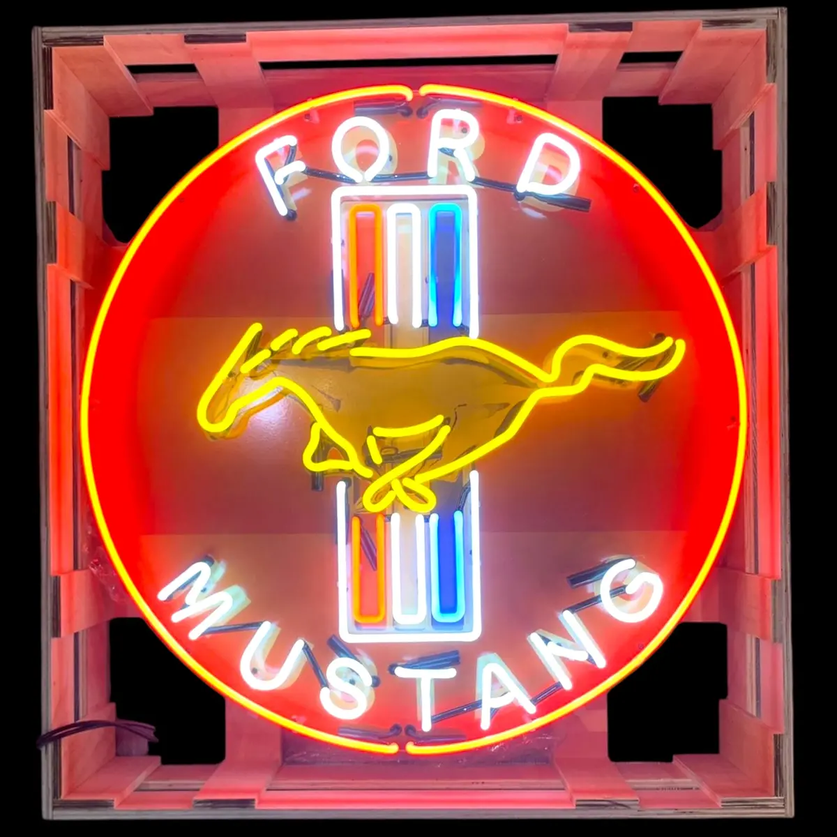 Ford Mustang Single-Sided Neon Porcelain Box Sign 1