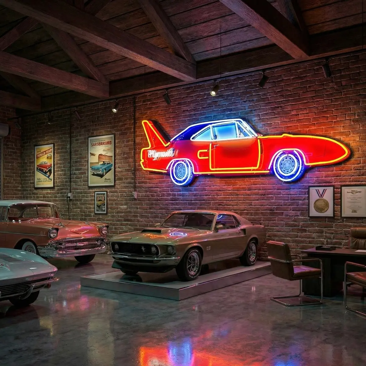Road Runner Plymouth Superbird Neon Porcelain Large Die Cut Muscle Car Sign With Steel Can 1