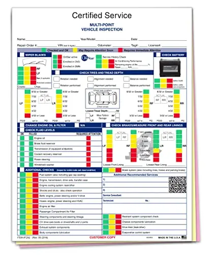 General Motors Multi Point Vehicle Inspection - 3 Part Carbonless Vehicle Checklist - Manufacturer Specific Inspection Report - 8-1/2"×11" Edge Glued - White, Canary, Pink 1