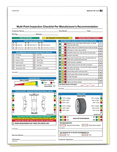 General Vehicle Inspection Checklist - 2 Part Carbonless Checklist - 8-1/2"×11-3/4" Snap-Out Inspection Report - White, Canary 1