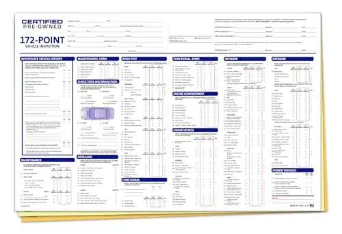Multi-Point Inspection Form - Generic – 172 Point Vehicle Inspection Report - 3 Part Carbonless Manufacturer Recommended Checklist - 17"×11" Edge Glued - White, Canary, Pink 1