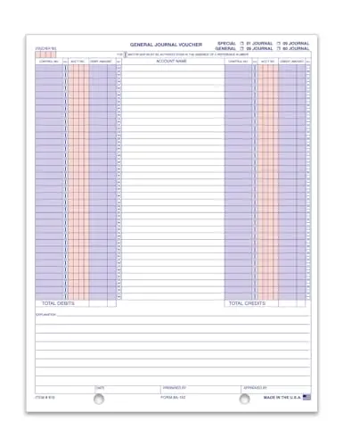 General Journal Vouchers (Form A-150) - Compatible With Most Computer Software Systems - 8.5" × 11" 1-Part Cut Sheet, 20# White Paper - Standardized Financial Record-Keeping Forms 4