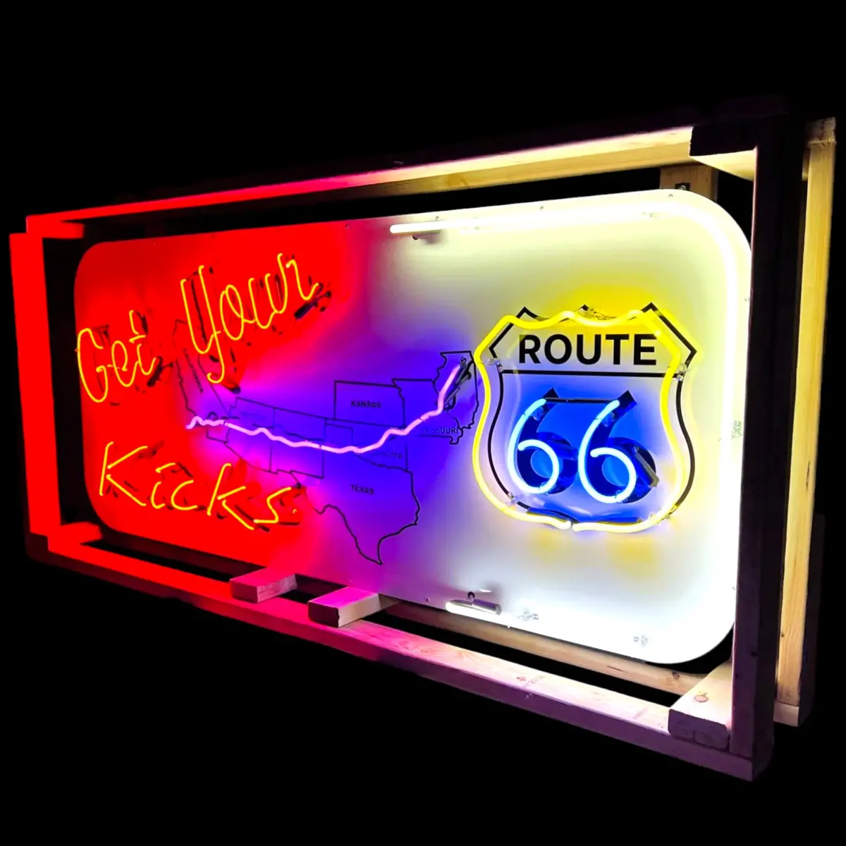 Get Your Kicks Route 66 Neon Sign - Real Glass, Porcelain, Metal Can - Vintage Roadside Americana 1