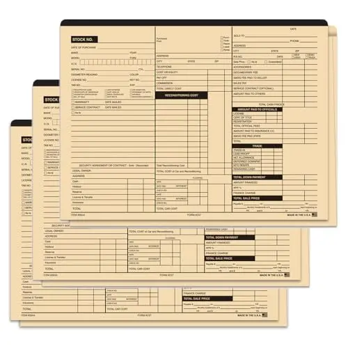 Heavy Stock 3-In-1 Deal Jackets For Automotive Dealerships (Form #237) – 125# Heavy-Duty Buff Stock (9 Pt.) – Large 12" × 9" With 1/2" Expansion – Tall Side Printing – Bulk Unwrapped 500-Pack 15