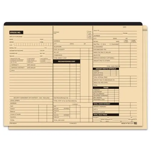 Heavy Stock 3-In-1 Deal Jackets For Automotive Dealerships (Form #237) – 125# Heavy-Duty Buff Stock (9 Pt.) – Large 12" × 9" With 1/2" Expansion – Tall Side Printing – Bulk Unwrapped 500-Pack 15