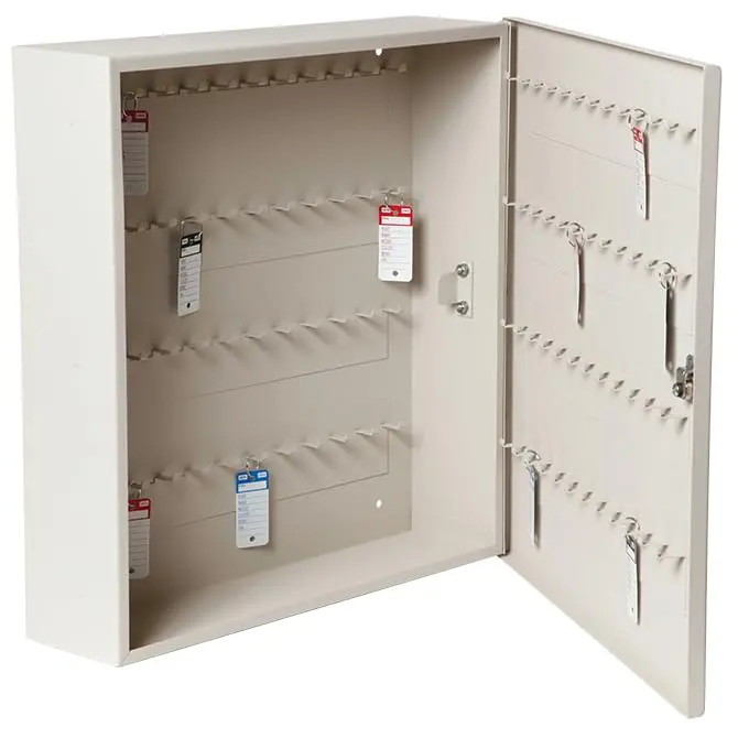 Heavy-Duty Automotive Key Cabinet With 96-Key Capacity – Expandable To 192 Keys With Extra Panels – Secure Locking Key Organizer Box With 1" Hooks, Piano Hinged Door – 21" X 20" X 5" – Neutral Putty Finish 4