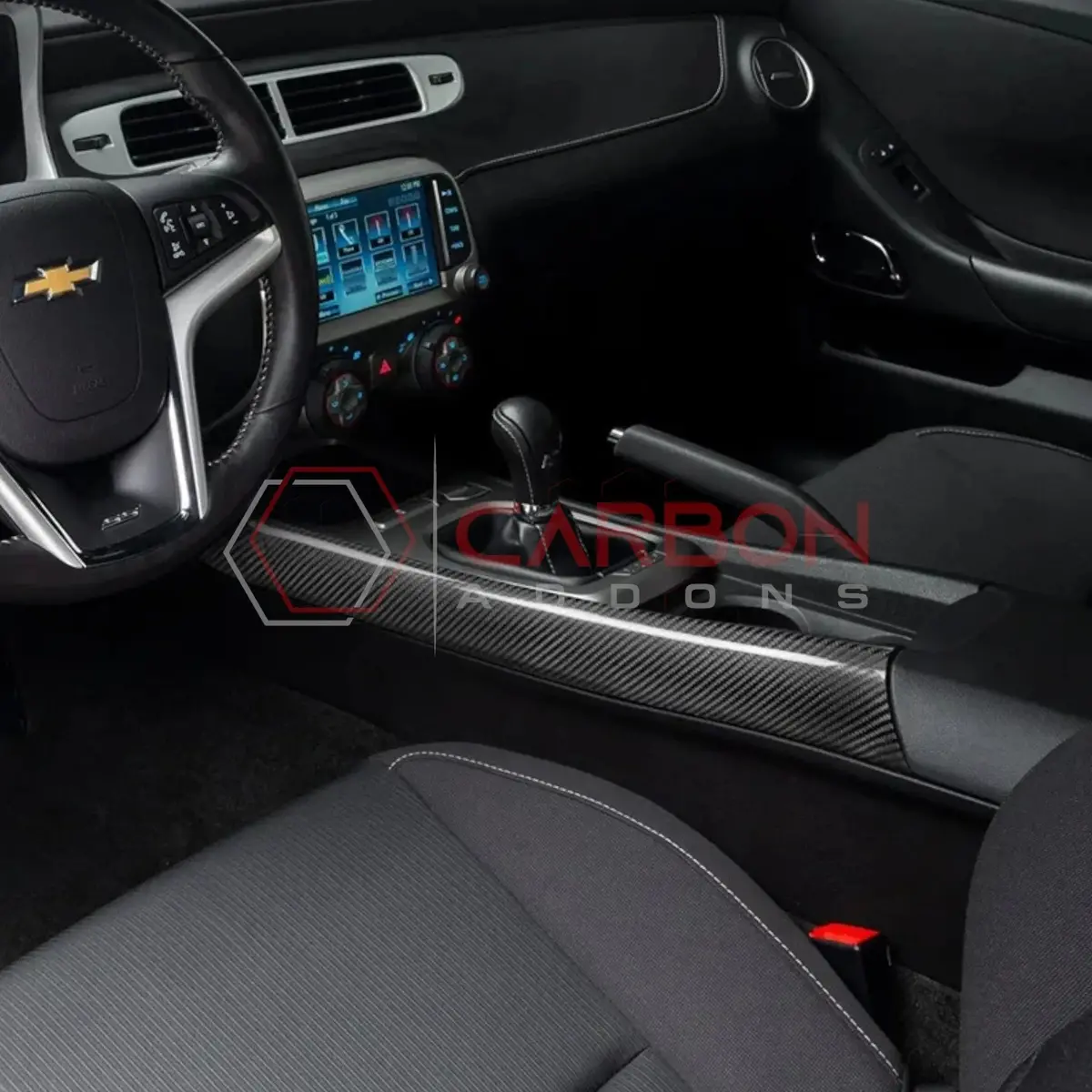 2010-2015 Chevy Camaro Carbon Fiber Center Console Side Trim Covers 1