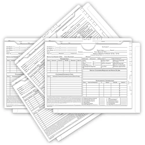 Pre-Printed Body Shop Jackets For Automotive Dealerships – Ultra Heavy Duty 150# Stock Repair Document Covers – Large 11.75" × 9.5" Work Order Holders – Double-Sided Black Ink Printing – Multi-Color Options For Garage & Auto Shop 1