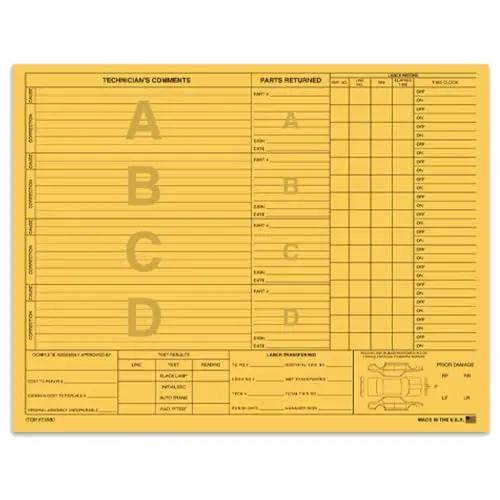 Heavy Duty Repair Orders – 11" × 8.5" 1-Part 90# Index Printed Stock Work Order Forms – Durable Auto Repair Documentation, Compatible With Dealership & Service Department Systems 1