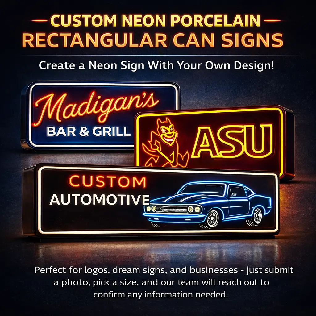 Design A Custom Glass Neon Rectangle Panel With Porcelain Can — Your Custom Patented Design Handmade Made By Master Artists 1