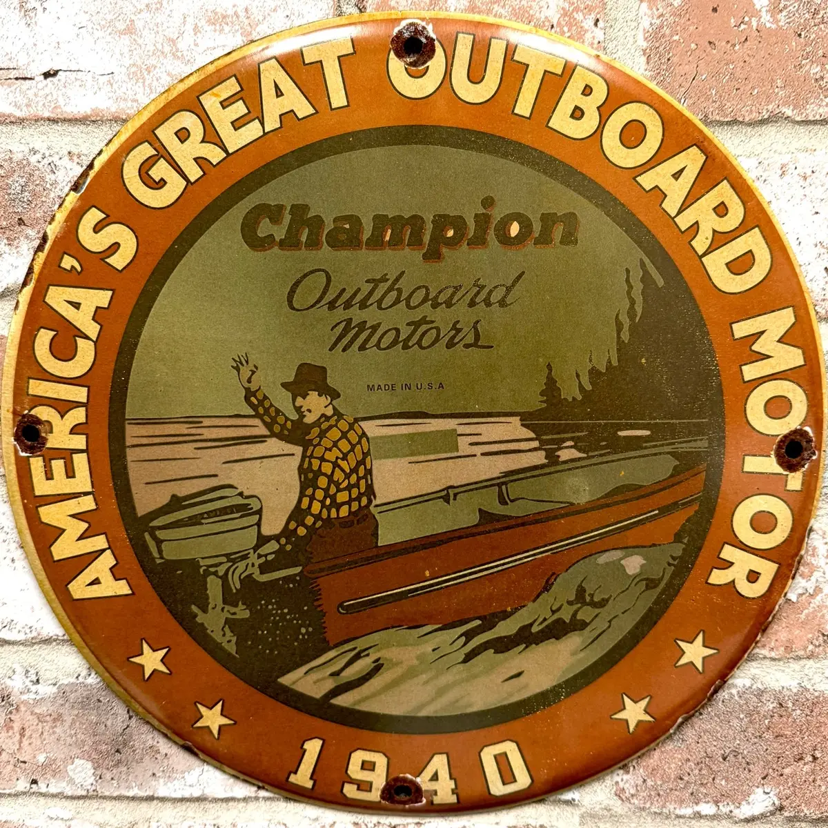 Champion Outboard Motors 1940 Porcelain Enamel Sign (12In) 1