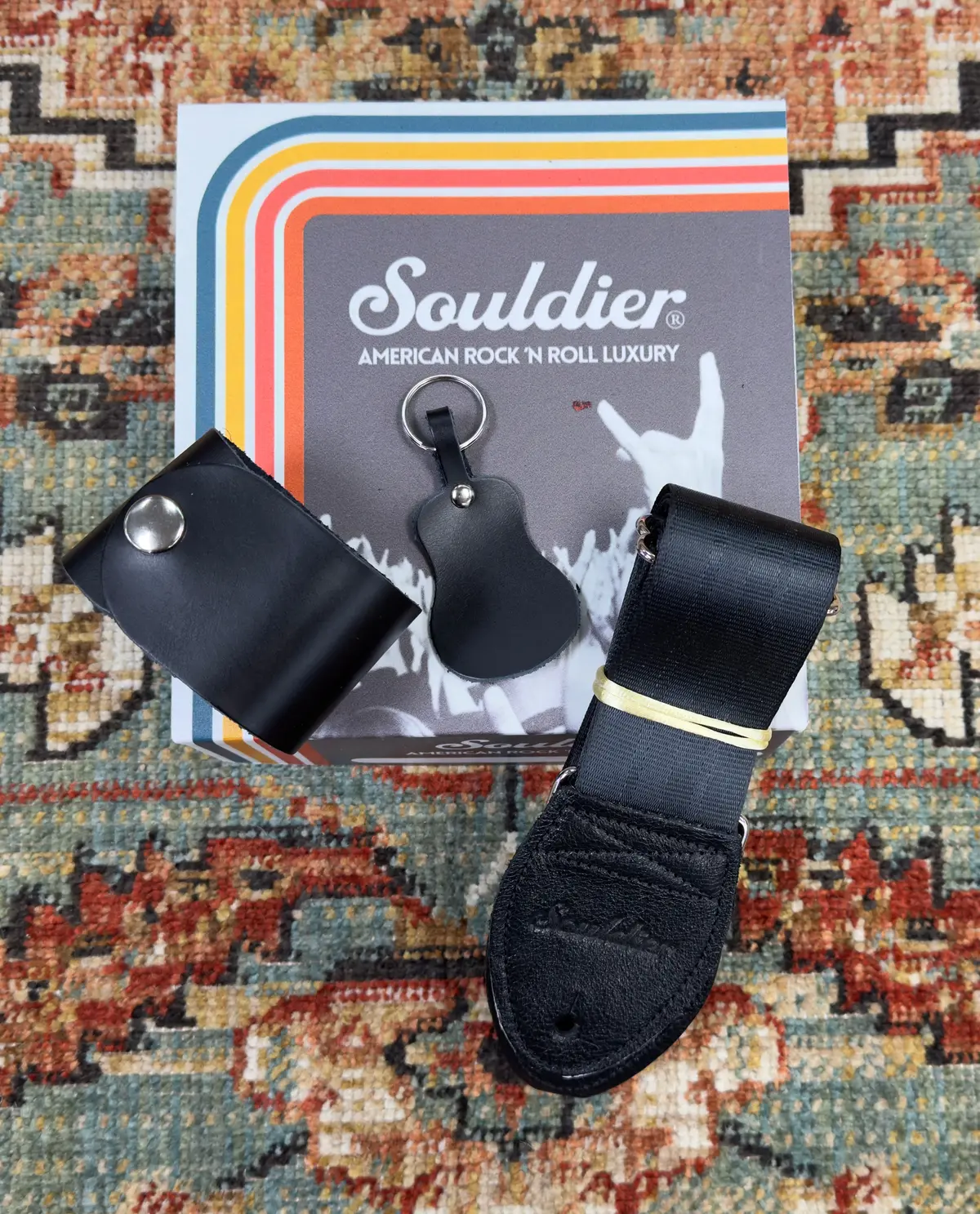 Souldier Straps 3Pc Guitar Strap Gift Box Black Sb *Free Shipping In The Usa* 1