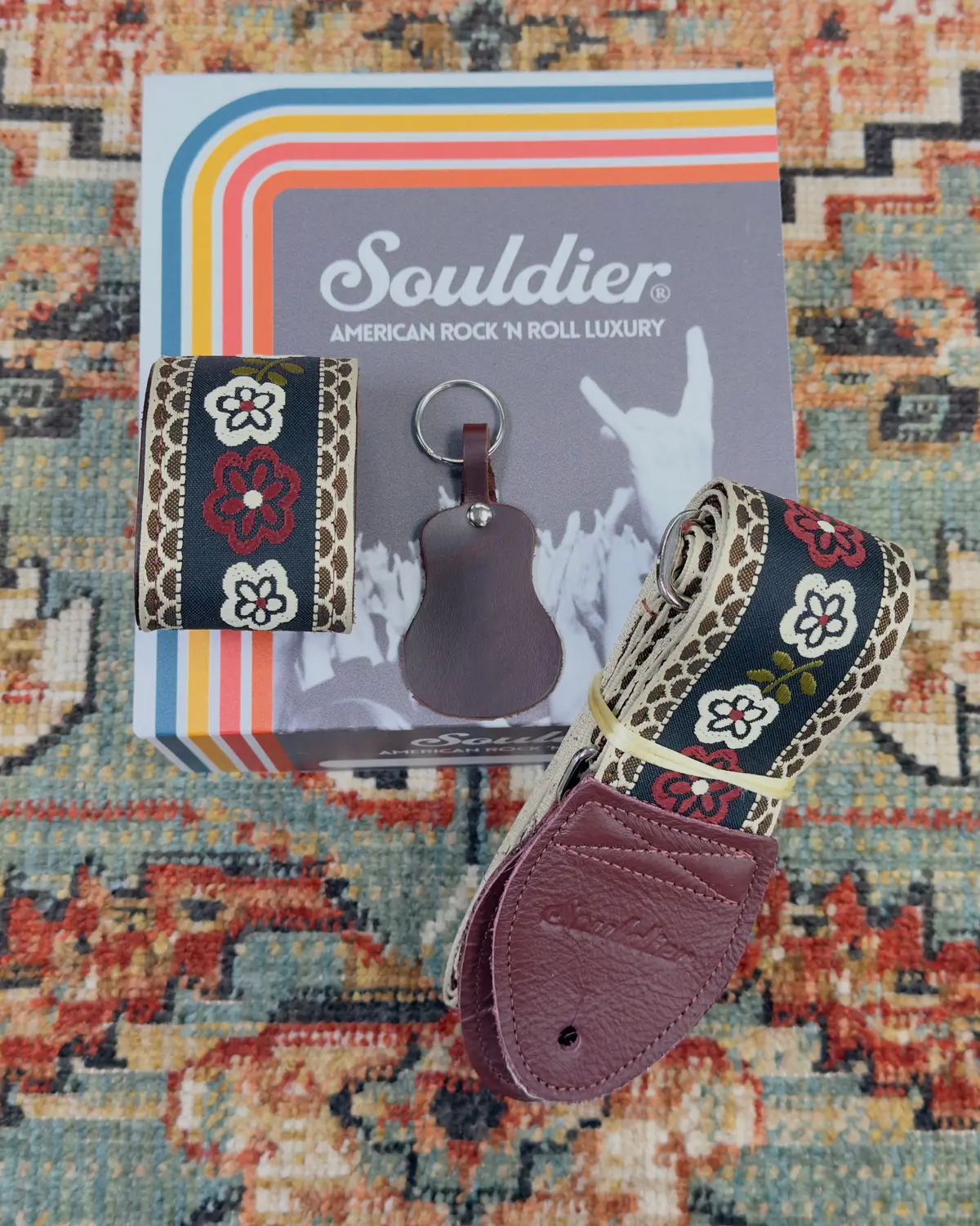 Souldier Straps Marigold Burgundy Guitar Strap Gift Box *Free Shipping In The Usa* 1