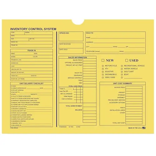 Inventory Control Jacket For Motorcycle, Boat, And Rv Dealership - 12" × 9" Dimensions, Sturdy 32# Kraft Paper (7 Pt.) - Shrink-Wrapped Packs 1