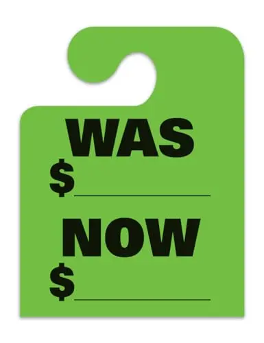 Jumbo "Was Now" J-Hook Style Mirror Hang Tags - Fluorescent Green Large Size (8-1/2" × 11") Car Dealer Tags For Auto Dealership Supplies - Durable 11-Point Stock Material 1