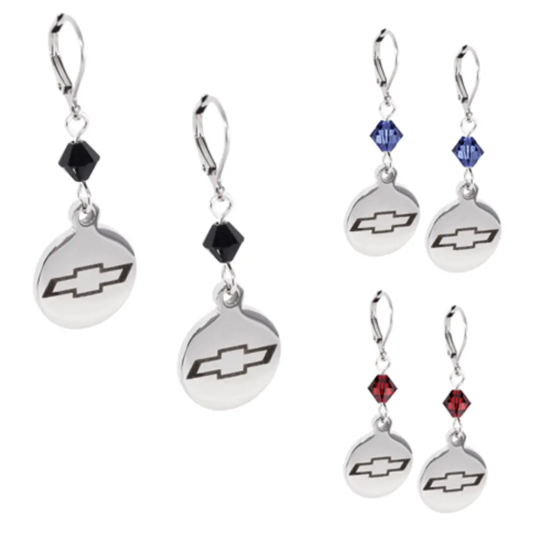 Chevy Bowtie Emblem Crystal | 5/8'' Leverback Earrings 1