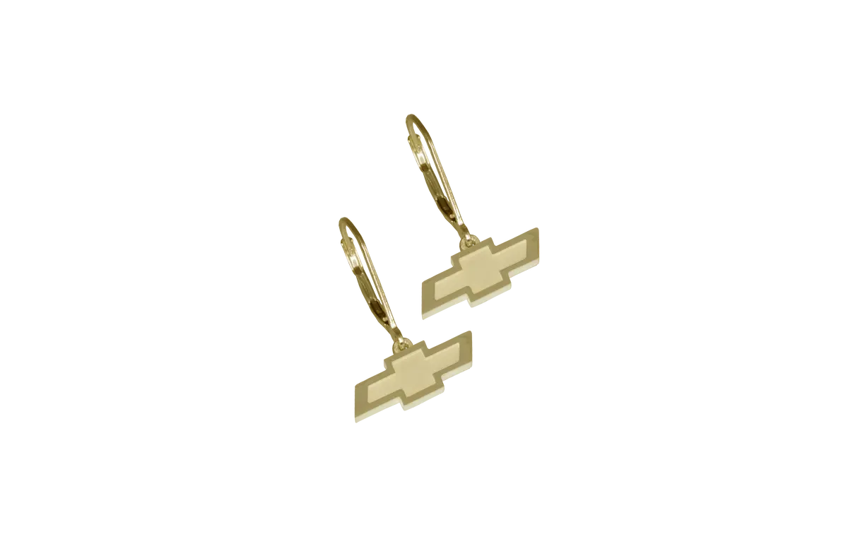 Chevy Bowtie Emblem | 14K Gold | 1/2" Leverback Earrings 1
