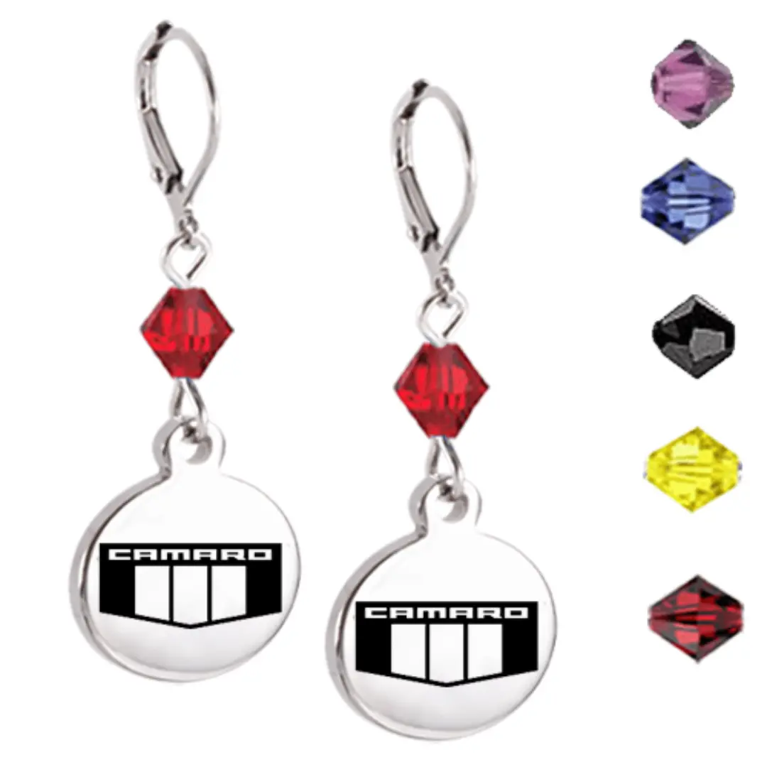 Camaro Emblem Crystal Leverback Earrings 1