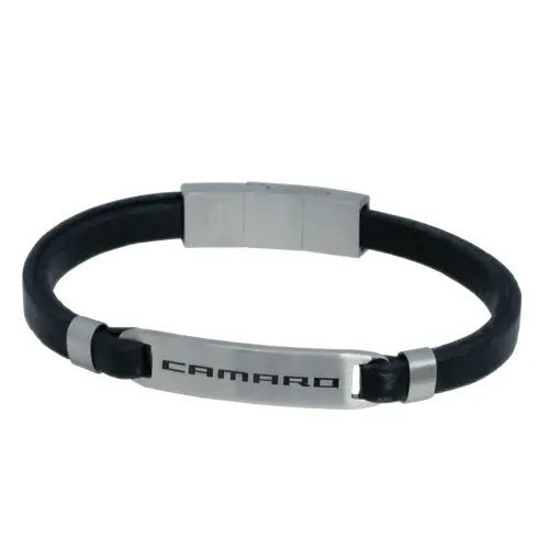 Camaro Script Black Leather Men's Bracelet 1