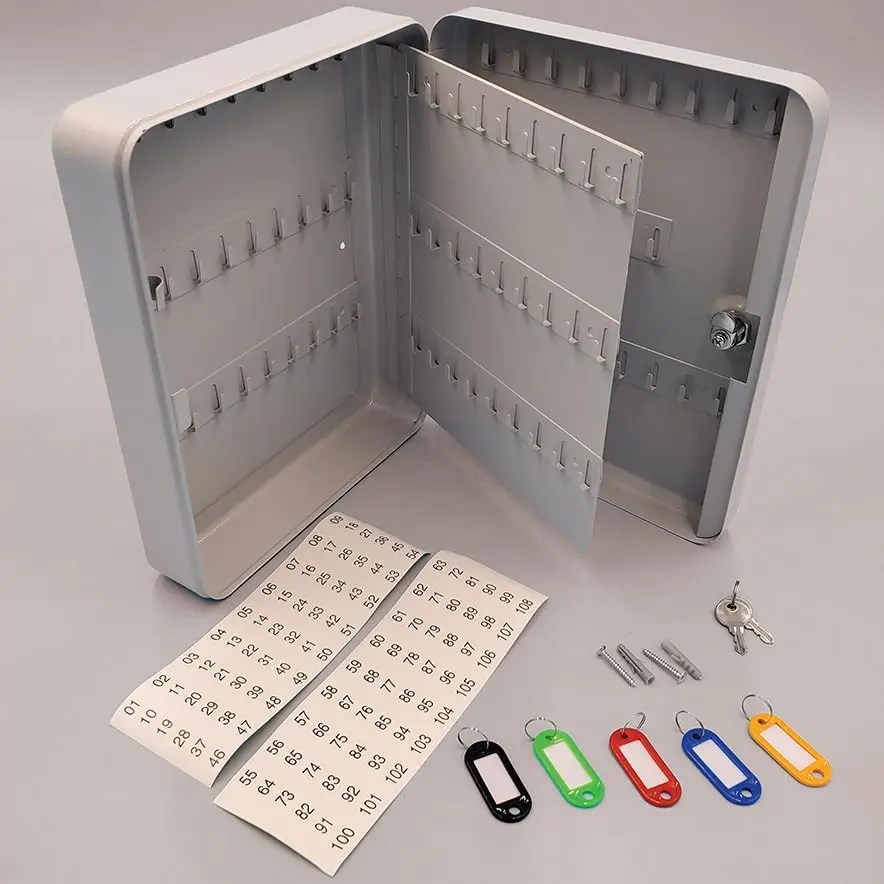 Heavy-Duty Automotive Key Control Cabinets – Steel Locking Key Storage Box With Color-Coded Key Fobs, Rings & Numbered Stickers – 105 Key Capacity – Secure Vehicle Key Organizer For Car Dealerships, 1