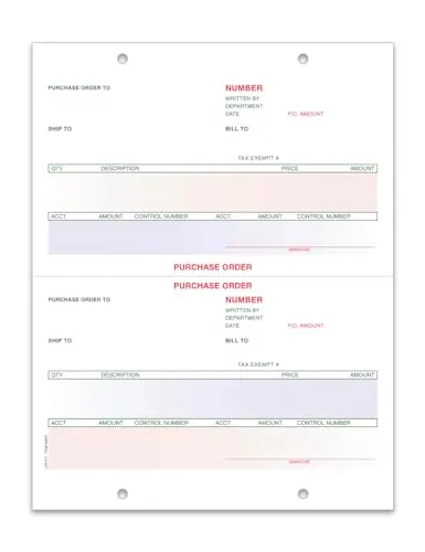 Laser Cash Receipt & Purchase Order Form For Era* System - 8.5" × 11" 1-Part 20# White Laser Paper With Perforation At 5.5", Red & Blue Screens - Top & Bottom Hole Punched Professional Form 1