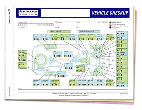 Multi-Point Inspection Form - Compatible With Chrysler 3 Part Carbonless Vehicle Checklist - Manufacturer Specific Inspection Report - 11-3/4"×8-1/2" Snap-Out - White, Canary, Pink 1