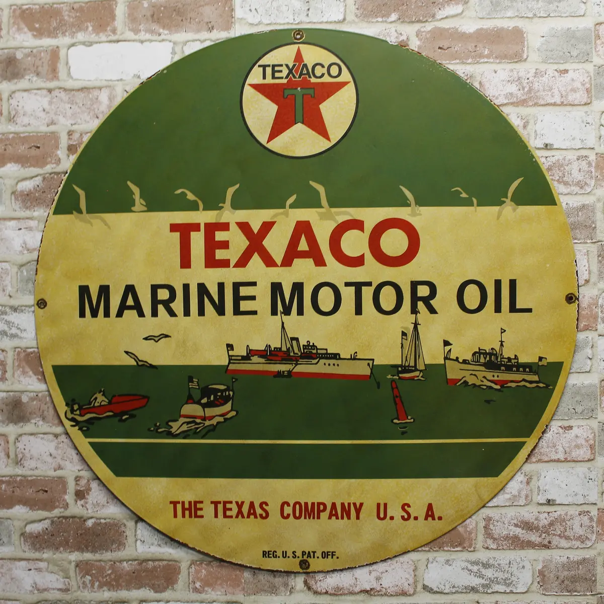 Texaco Marine Motor Oil Large Porcelain Enamel Sign 1