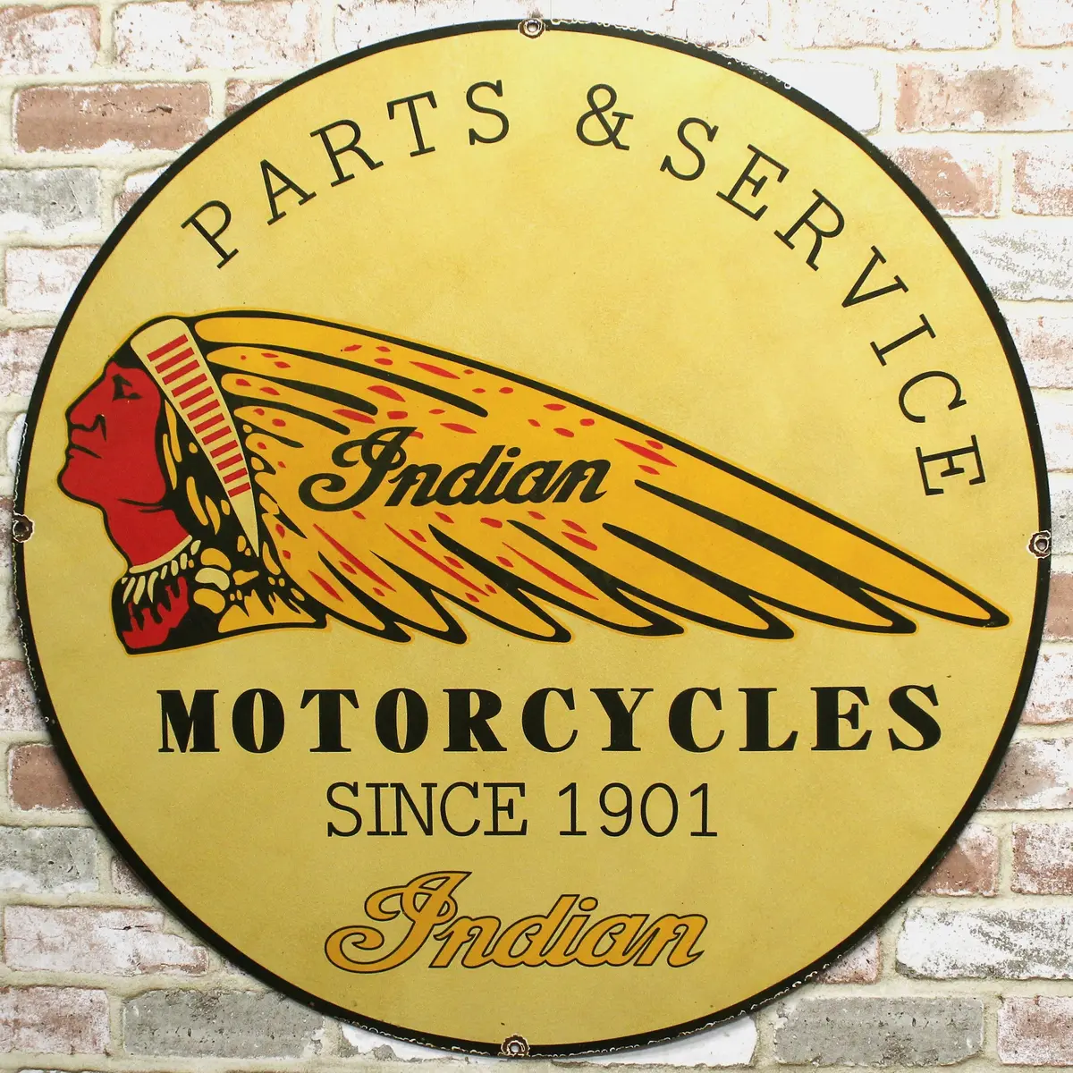Indian Motorcycles Parts & Service 30-Inch Large Porcelain Enamel Sign 1