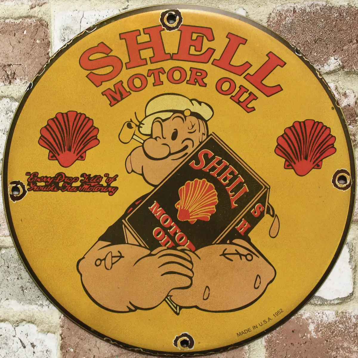 Shell Motor Oil With Popeye Vintage Porcelain Enamel Sign (12In) 1