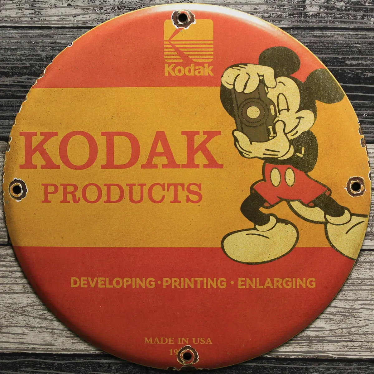 Kodak Products Mickey Mouse Porcelain Enamel Sign (12In) 1