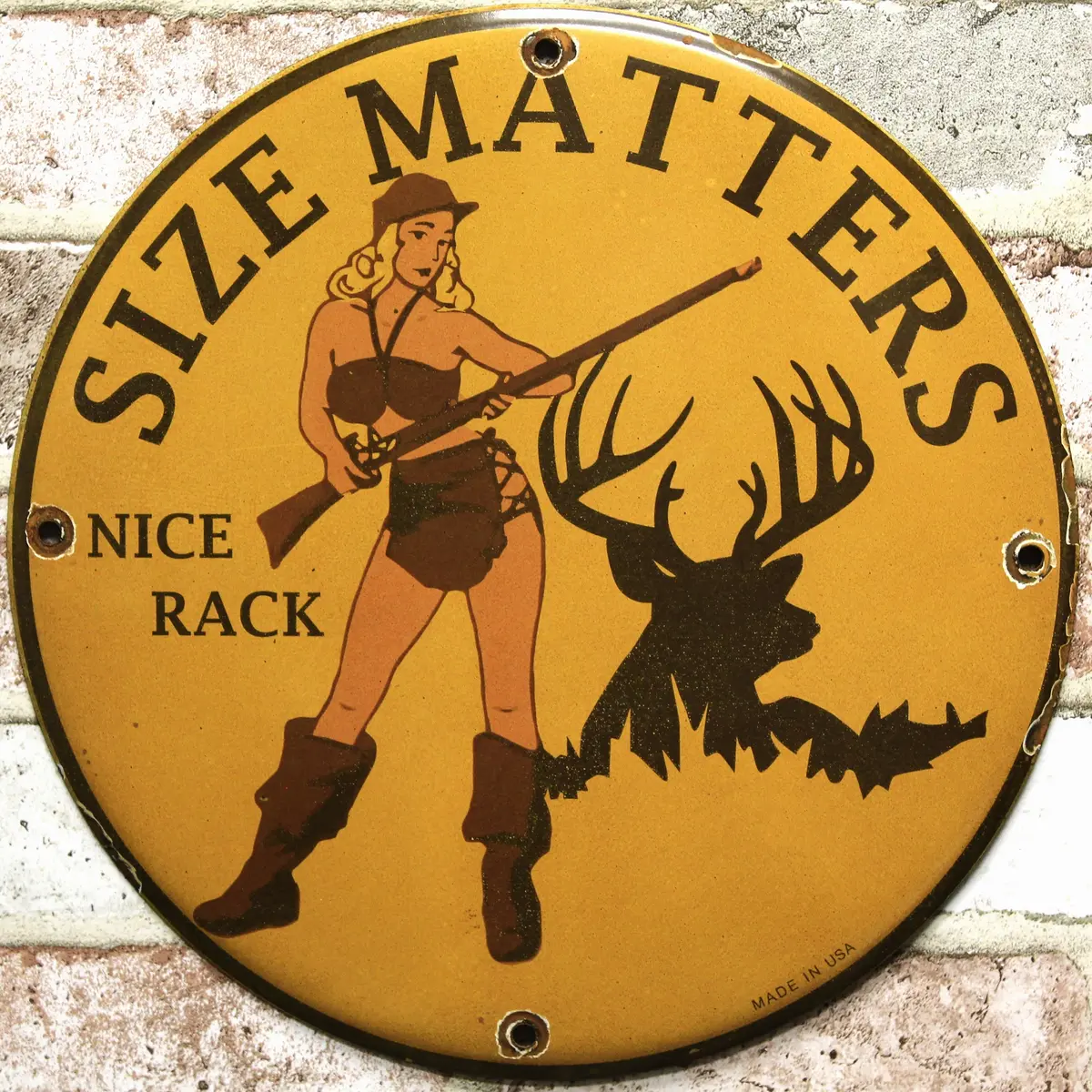 Size Matters Nice Rack Porcelain Enamel Sign (12In) 1