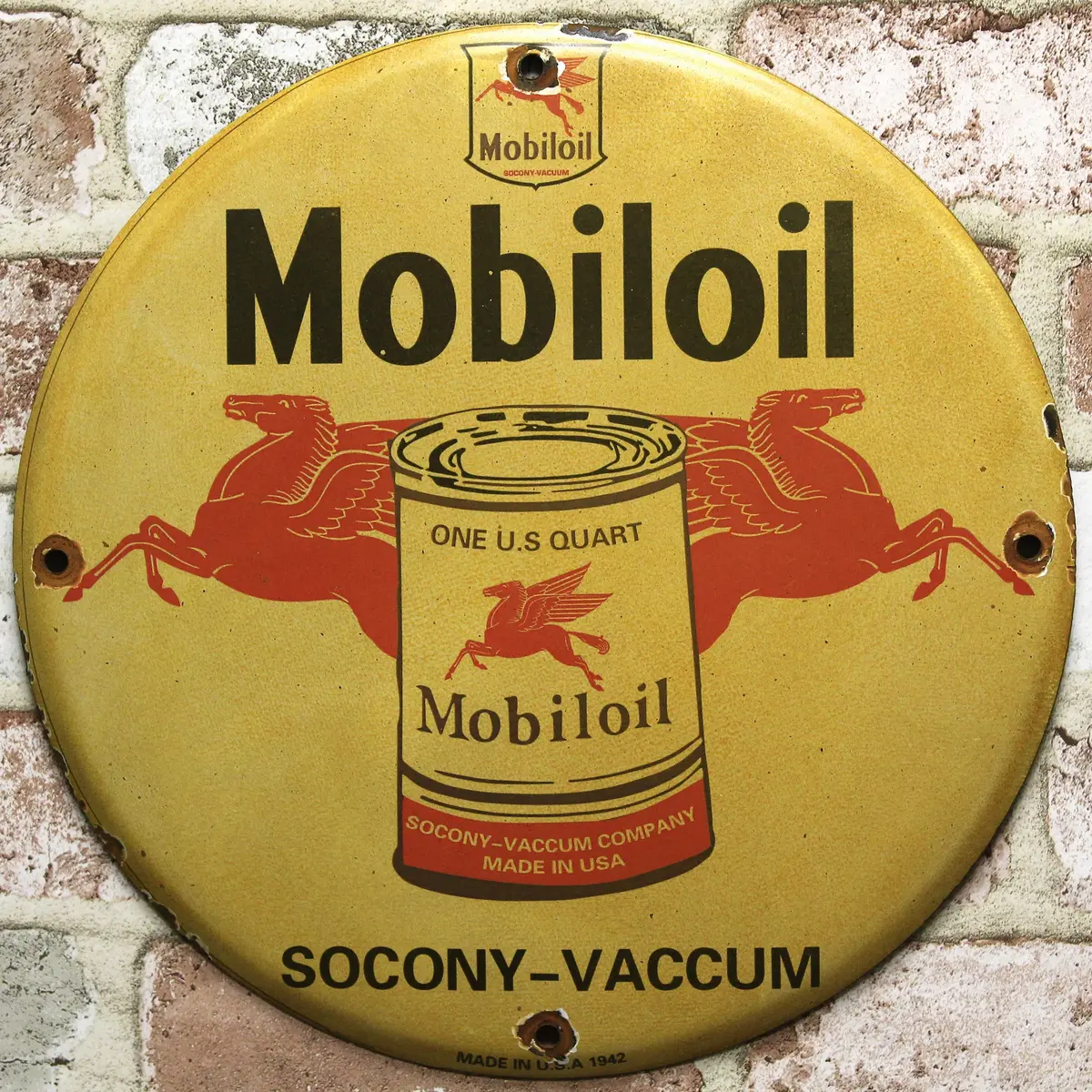 Mobiloil Socony Dual Pegasus Porcelain Enamel Sign (12In) 1