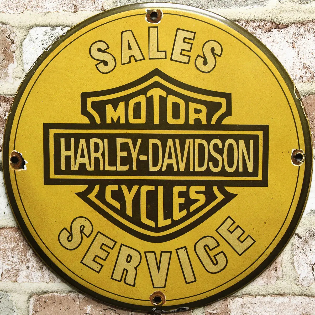 Harley Davidson Motorcycles Sales Service Porcelain Enamel Sign (12In) 1