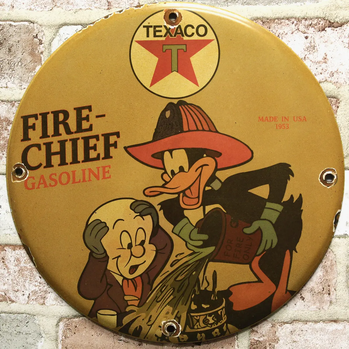 Texaco Fire-Chief Daffy Duck Porcelain Enamel Sign (12In) 1