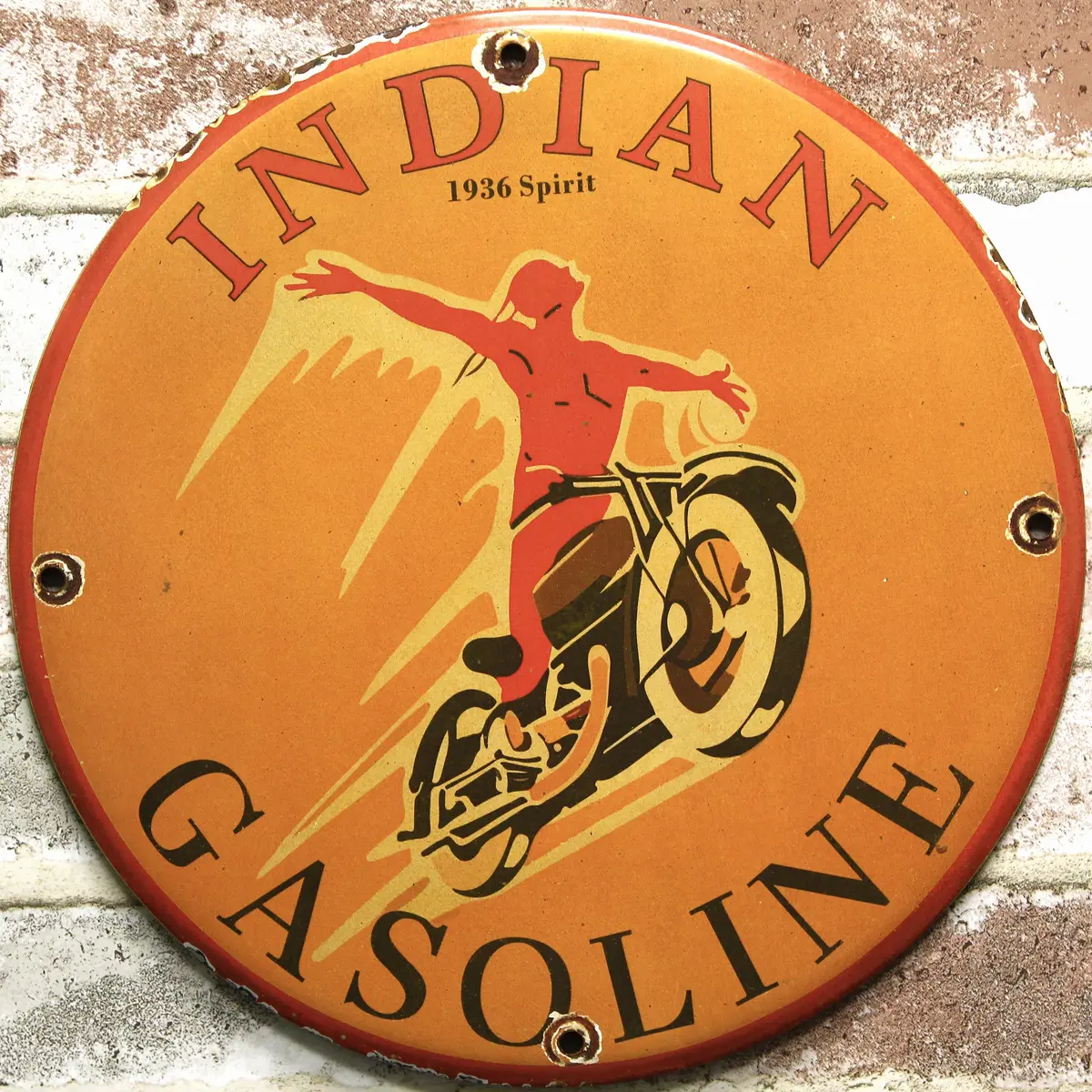 Indian Gasoline 1936 Spirit Porcelain Enamel Sign (12In) 1