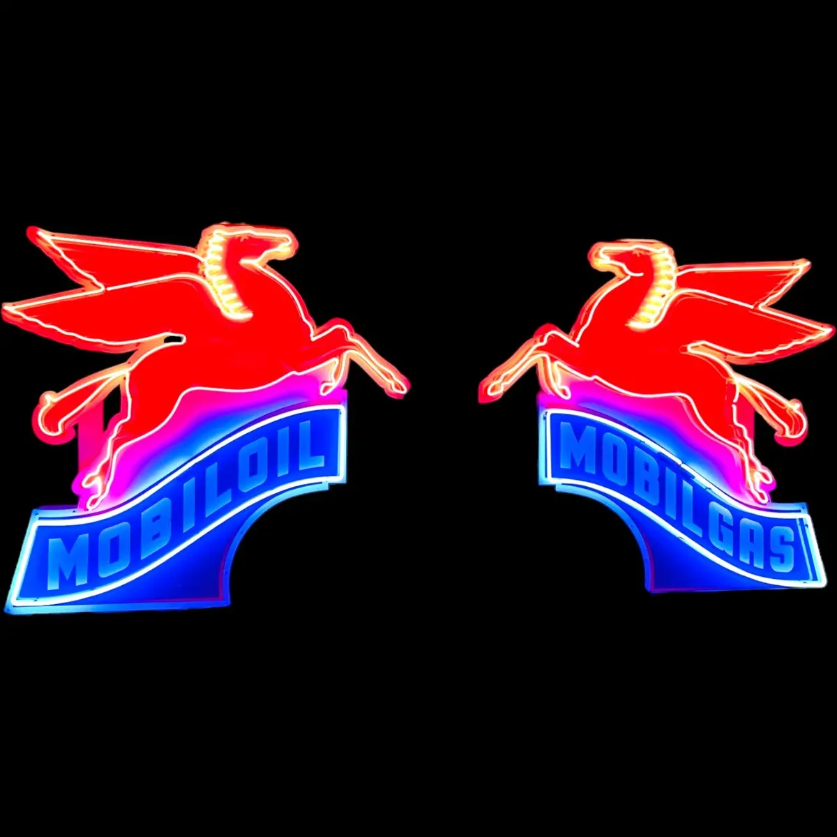 Pair Of Mobilgas & Mobiloil Neon Porcelain Pegasus Script - Left And Right Set Of 2 1