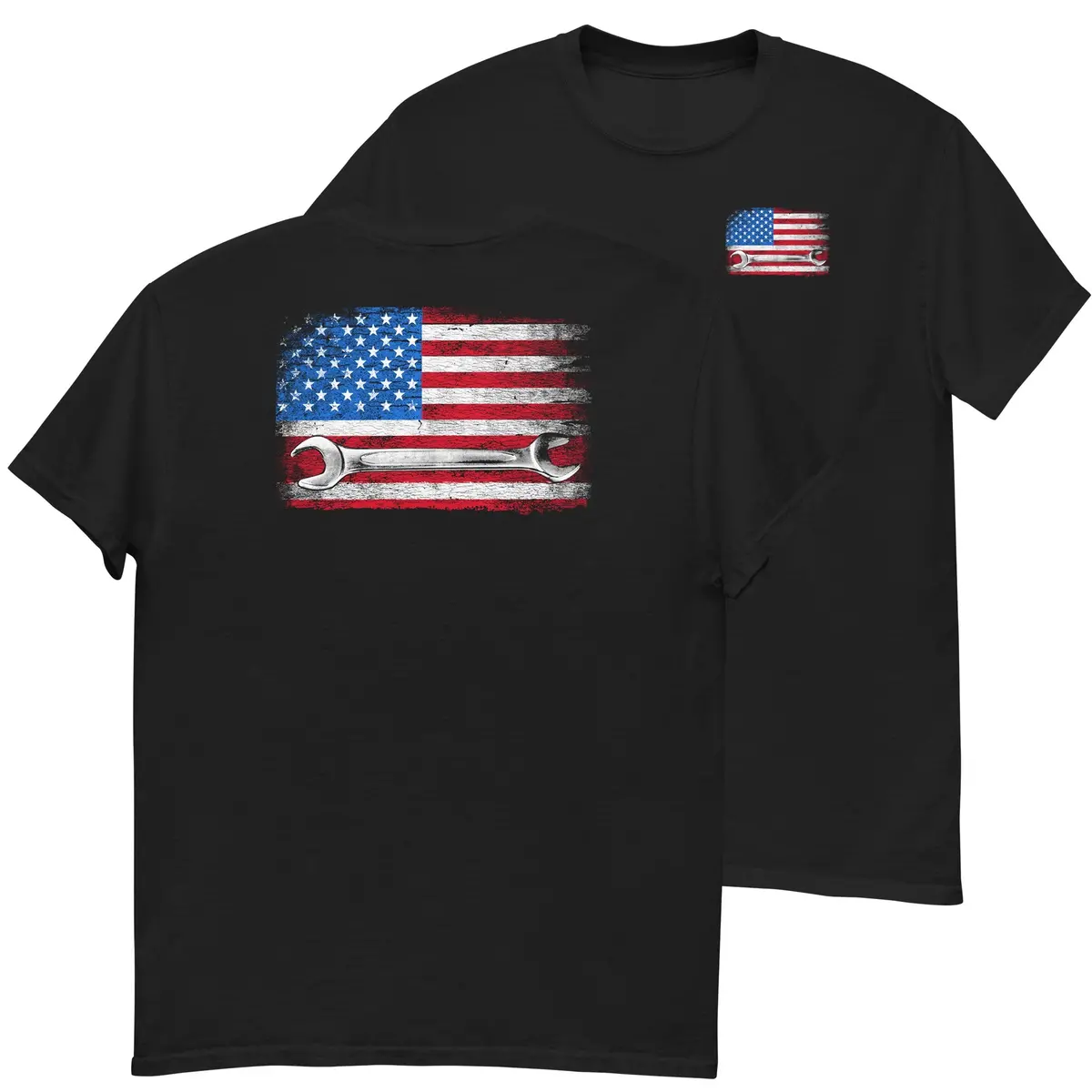 Mechanic T-Shirt American Flag Wrench Design 1