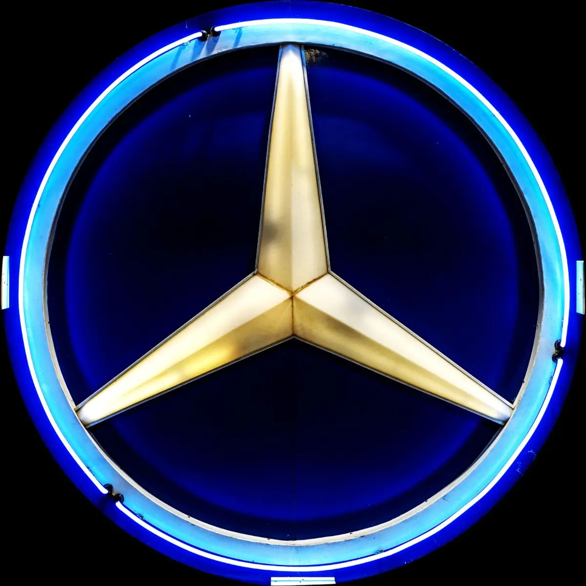 Classic Emblem Mercedes Glass Neon Porcelain With Steel Can 1