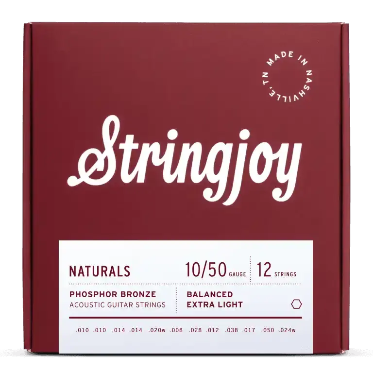 Stringjoy Naturals | 12 String Extra Light Gauge (10-50) Phosphor Bronze Acoustic Guitar Strings 1