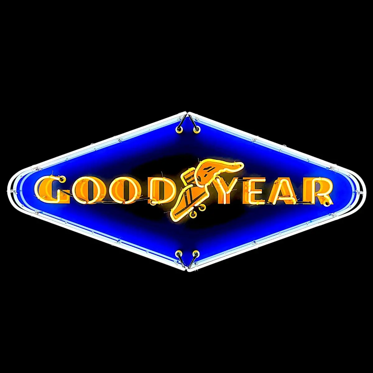 Classic Goodyear Wingfoot Diamond Neon Porcelain Dealership Style Sign With Steel Can 1
