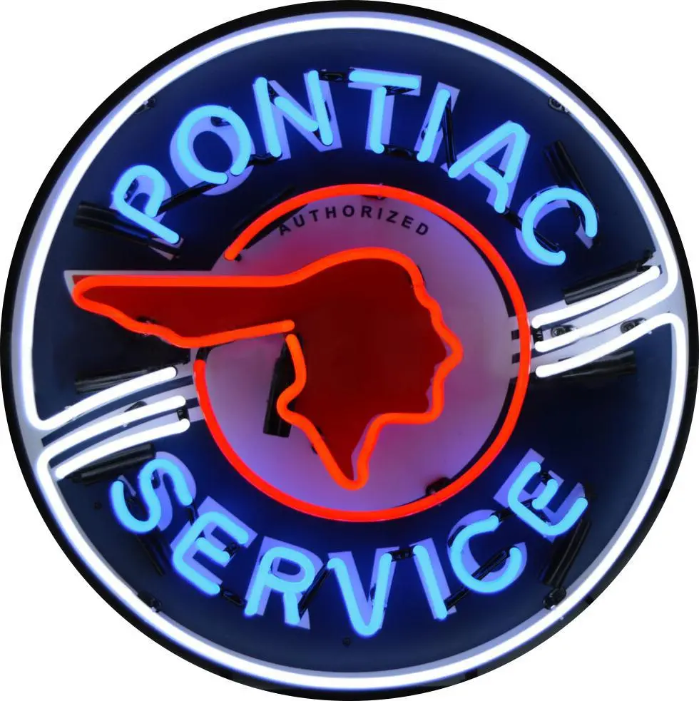 Pontiac Authorized Service Single-Sided Neon Porcelain Box Sign 1