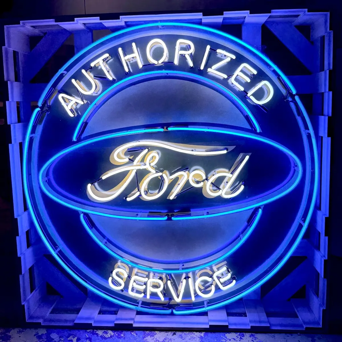 Ford Authorized Service Single-Sided Neon Porcelain Box Sign 1