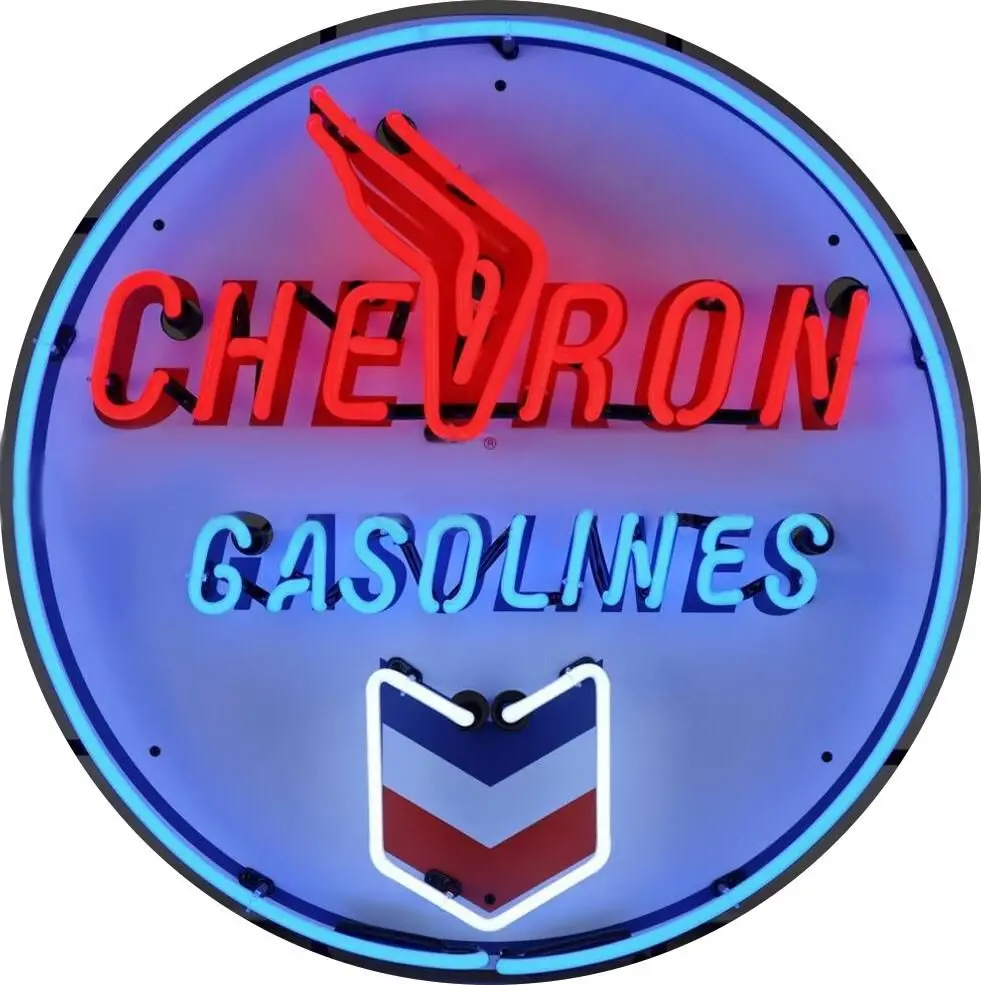 Chevron Gasolines Single-Sided Neon Porcelain Box Sign 1