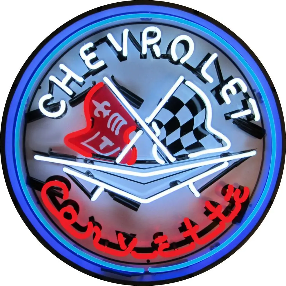 Chevrolet Corvette Single-Sided Neon Porcelain Box Sign 1