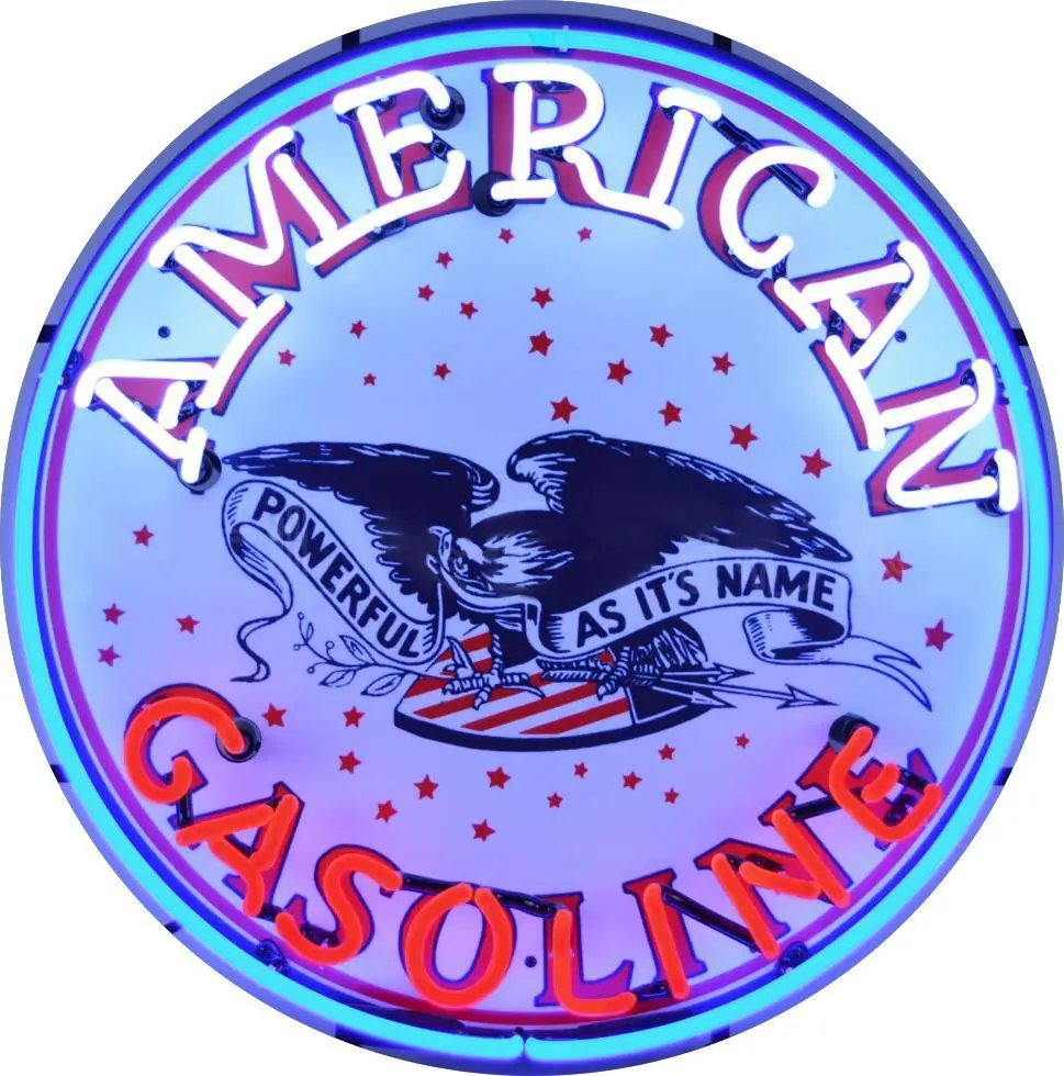 American Gasoline Single-Sided Neon Porcelain Box Sign 1